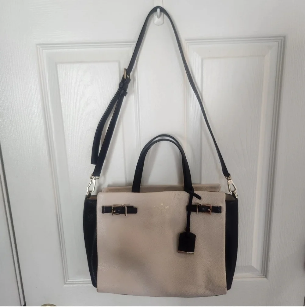Kate Spade Holden Street Lanie Color Block Navy Cream Satchel Crossbody Tassel - Picture 1 of 11